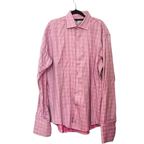 BACKRACH PINK PLAID BUTTON UP SHIRT NECK 16.5 EXCELLENT CONDITION - Picture 2 of 7